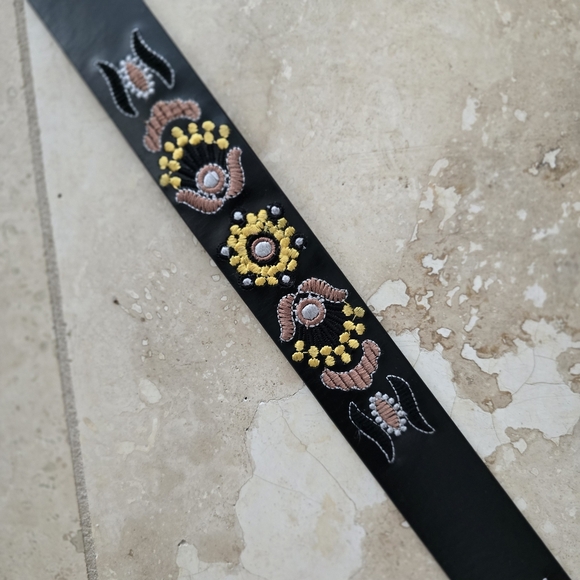 Lucky Brand Black Embroidered Floral Leather Belt SZ Small main image 7